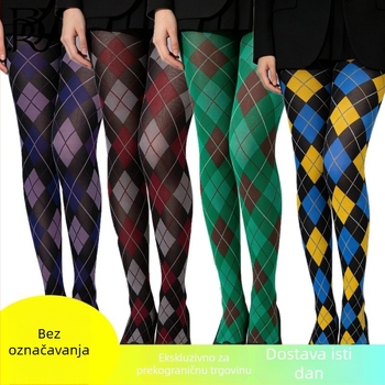 Ženske vintage čarape s tamnim dijamantnim mrežnim uzorom, houndstooth stil, tanke 120D najlon