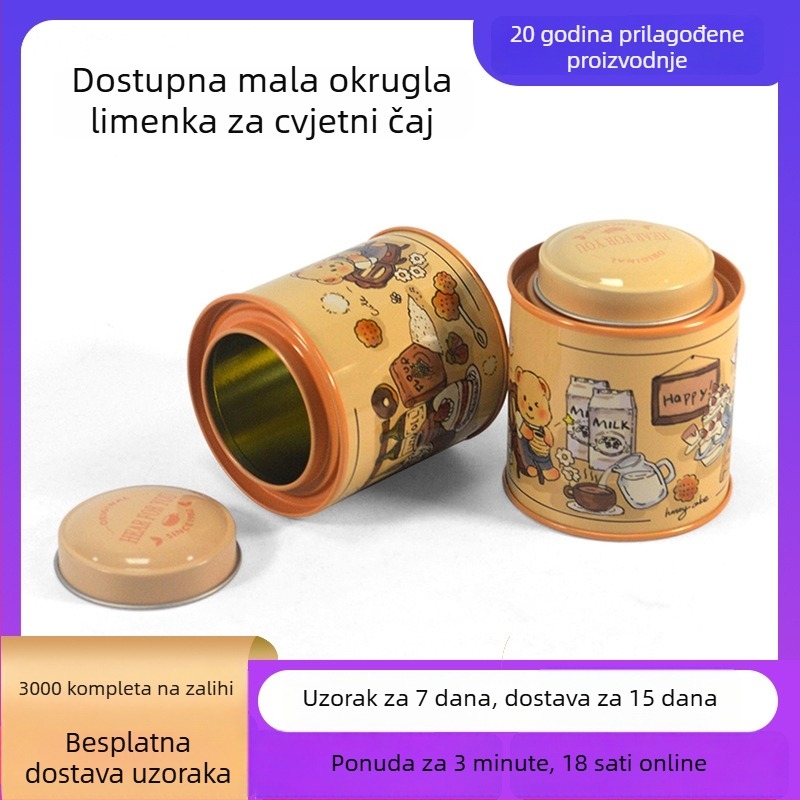 Limenka za čaj s cvjetnim i voćnim čajem, okrugla s lukasto zakrivljenim poklopcem, zatvorena