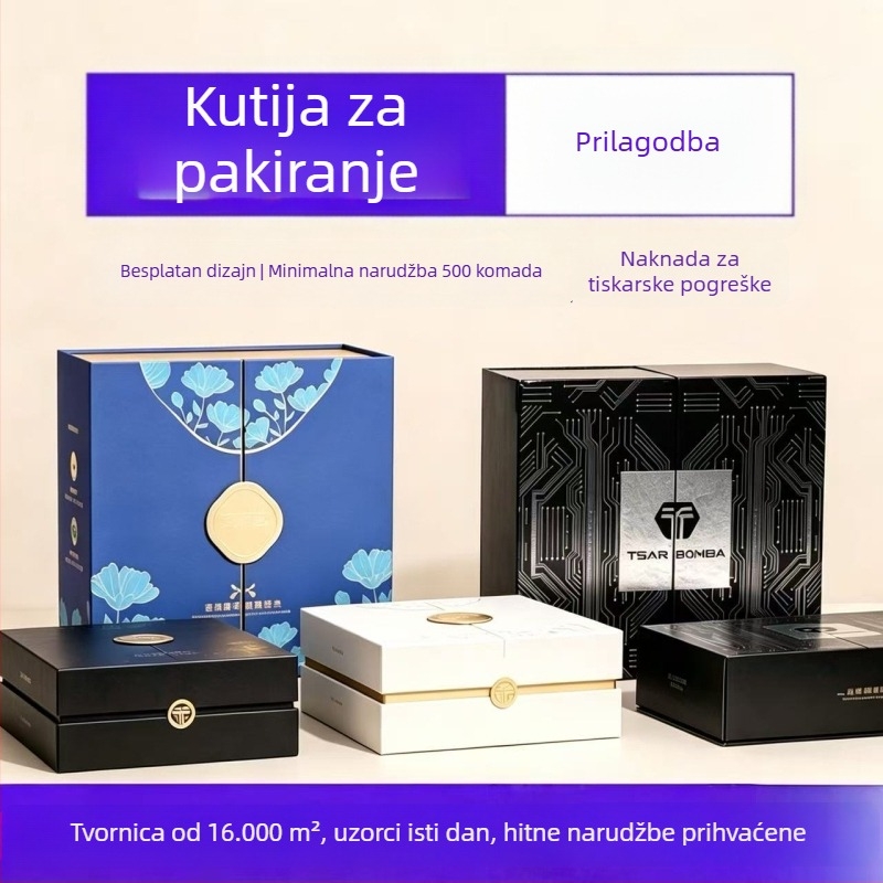 Dvostruko otvarajuća kutija za darove u kineskom stilu, prilagodljiva kutija za čaj s pozlaćenom cvjetnom otiskom, wellness poklon kutija