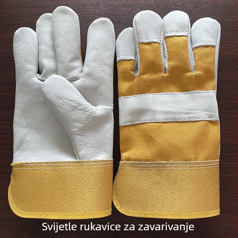 Rukavice za zavarivanje od hovadje kože, zaštitne rukavice, otporne na habanje, otporne na ulja i kemikalije, platnene manžetne, kratki kožni dizajn, radne rukavice za zavarivanje i more