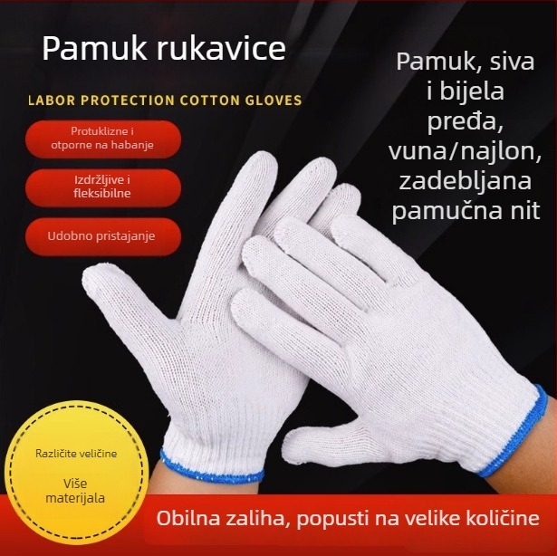 Radničke rukavice od pamukovog vlakna, A klasa, zaštita ruku, 500 g, 10 pari