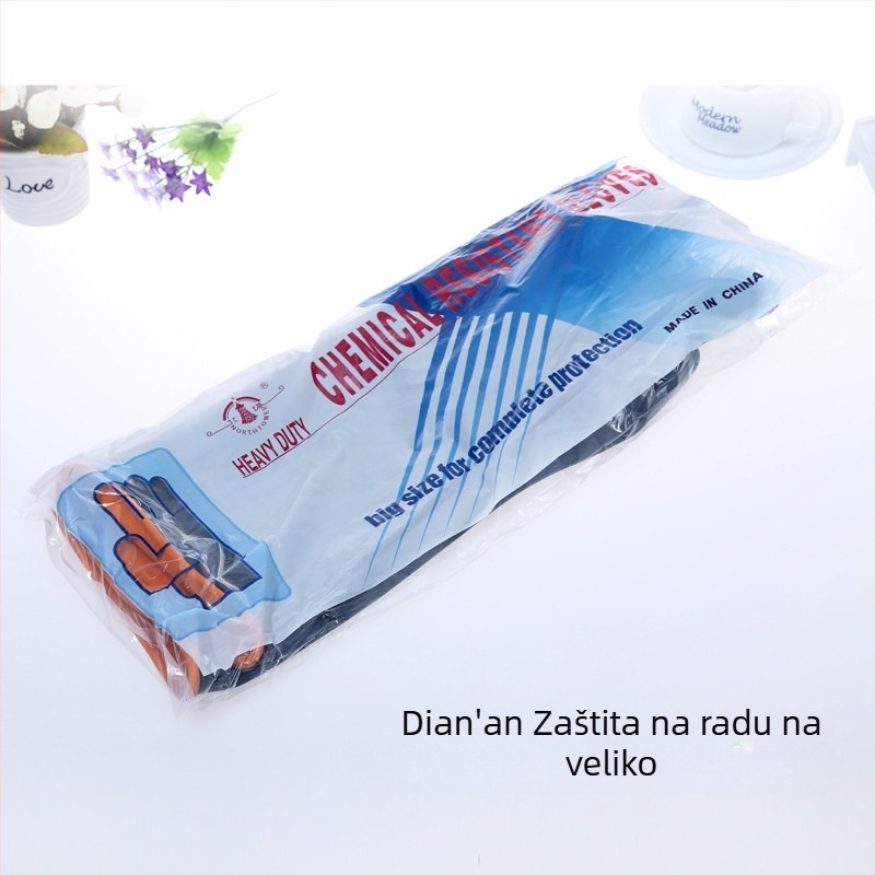 Rukavice od lateksa, duljine 36 cm, produžene i debeli, otporne na kiseline i lužine, crne, industrijske, kemijska zaštita, otporne na habanje i vodootporne