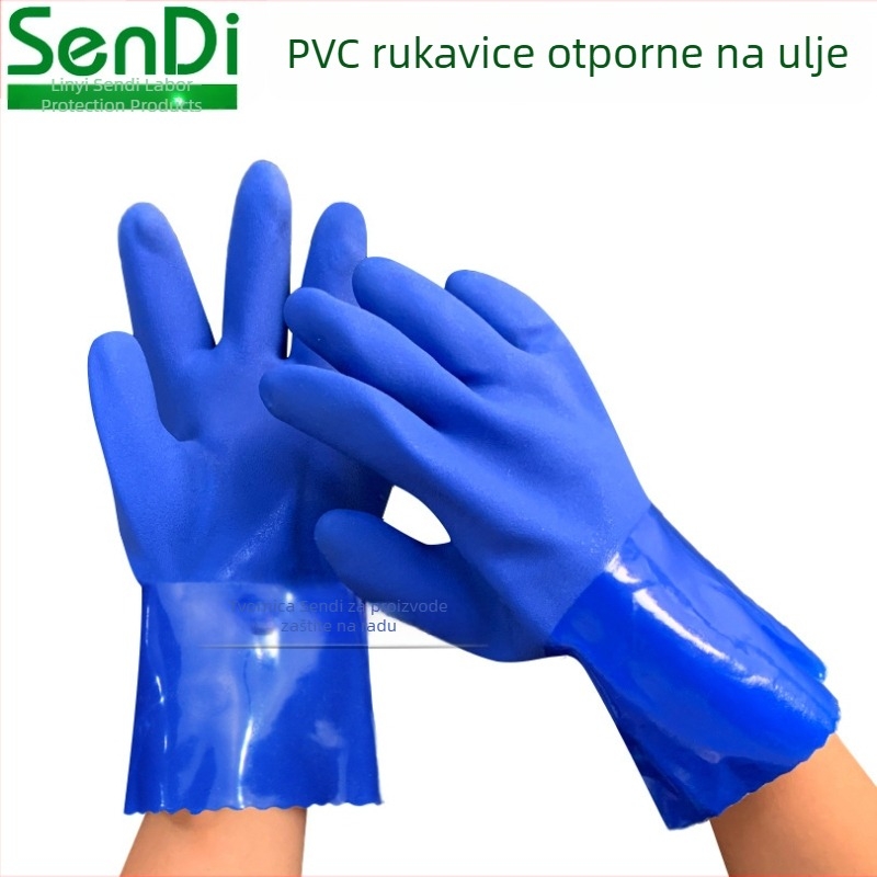 Rukavice otporne na ulje s plavim PVC premazom, protuklizne i otporne na habanje za građevinske radove