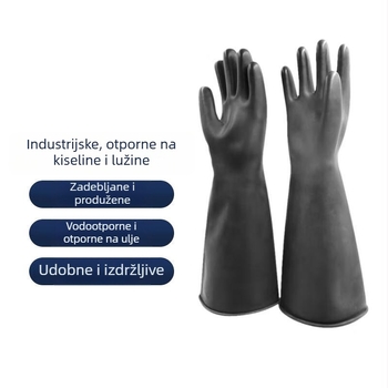 Chengkai Technology rukavice otporne na kiseline i baze, industrijske, 45 cm, ojačane gumene, vodootporne i otporne na ulje, model CKS-RJ02, crne, 1 par