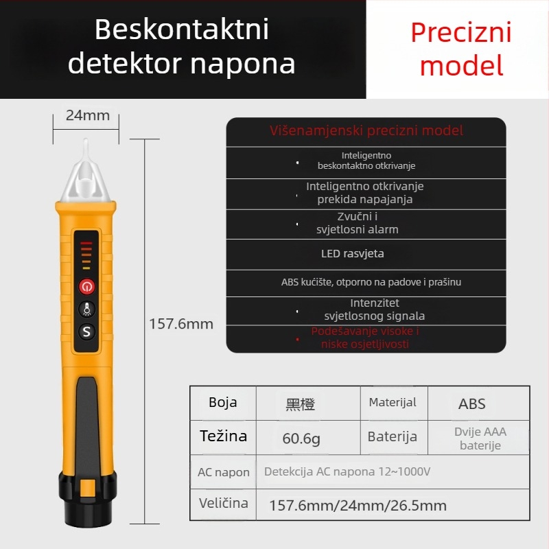 Višenamjenski tester napajanja – olovka s indukcijom, visoka preciznost otkrivanja fazne i neutralne linije, provjera kontinuiteta, zvučni i vizualni alarm
