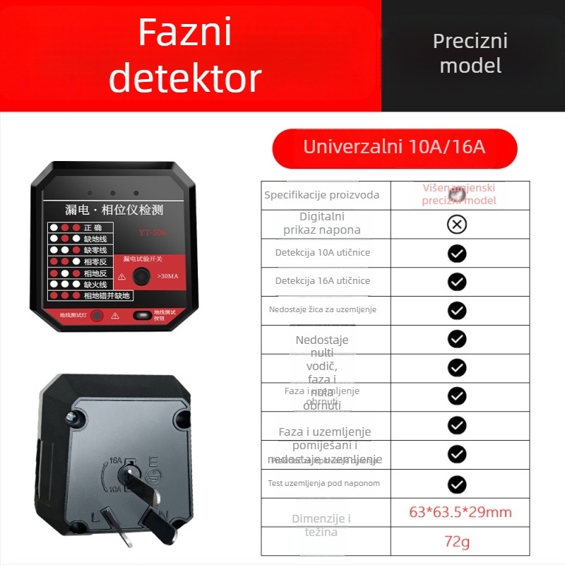 Višenamjenski tester napajanja – olovka s indukcijom, visoka preciznost otkrivanja fazne i neutralne linije, provjera kontinuiteta, zvučni i vizualni alarm