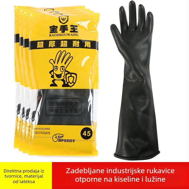 Crne industrijske latex rukavice za kemijsku zaštitu, otporne na kiseline i lužine, deblje latex rukavice