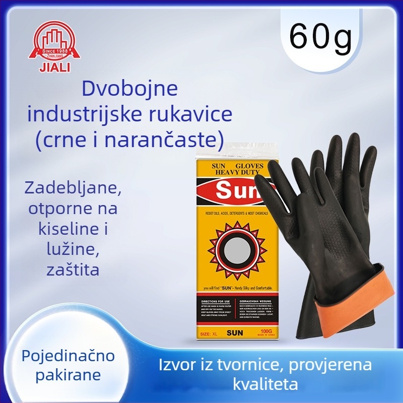 60GXL dvobojne debeli industrijski rukavice, crne izvana, narančaste iznutra, otporne na kiseline i baze, otporne na probijanje