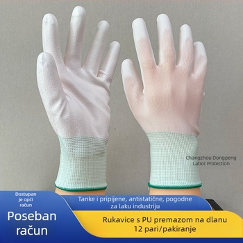 Rukavice za zaštitu ruke s PU premazom na dlanu, dlan od najlona, otporne na prašinu i antistatične, bijele, unisex za rad u tvornici