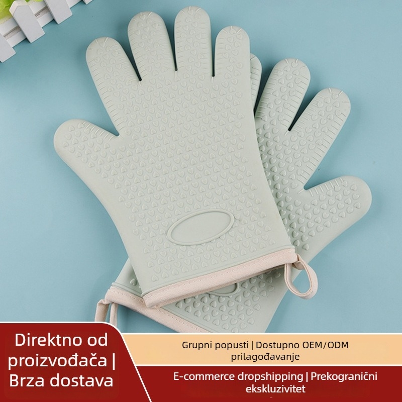 Rukavice od silikona za pećnicu, otporne na toplinu, izolirane, debele s podstavom od pamuka, vodootporne