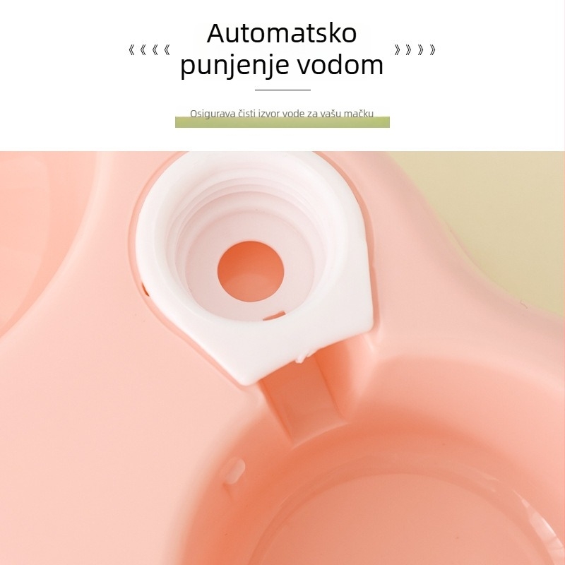Plastični set za kućne ljubimce s integriranom posudom za vodu, okruglim dvostrukim zdjelama, automatskim dijeljenjem vode i hrane – sve u jednom