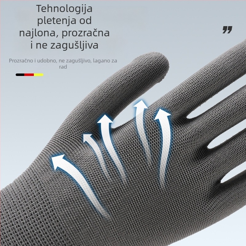 Najlon rukavice za zaštitu s protukliznim premazom, tanke 13-žilne, za vozače i vrtlarenje, cijela dlan