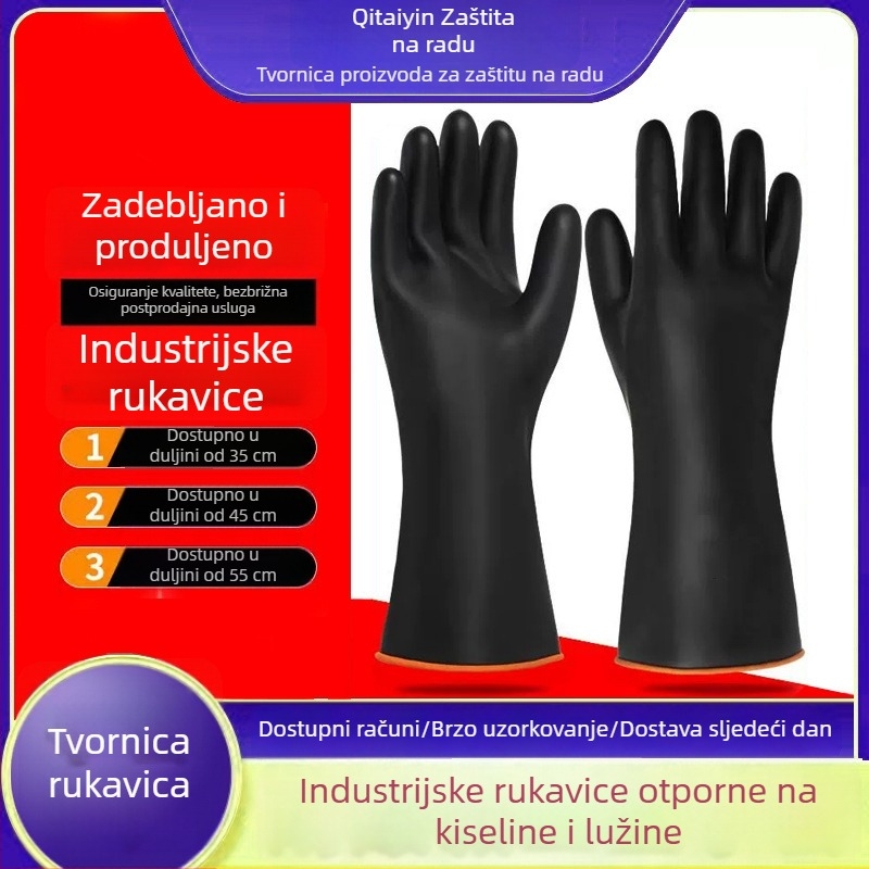 Latex rukavice s glatkom površinom, otporne na kiseline i lužine, crne, debele, srednje duljine rukav, industrijska zaštita od kemijske korozije
