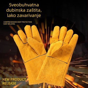 Produžene rukavice za zavarivanje od kože krave – otporne na habanje, toplinska izolacija i debeli dizajn za zaštitu pri zavarivanju.