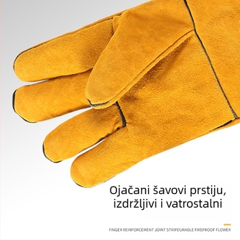 Produžene rukavice za zavarivanje od kože krave – otporne na habanje, toplinska izolacija i debeli dizajn za zaštitu pri zavarivanju.