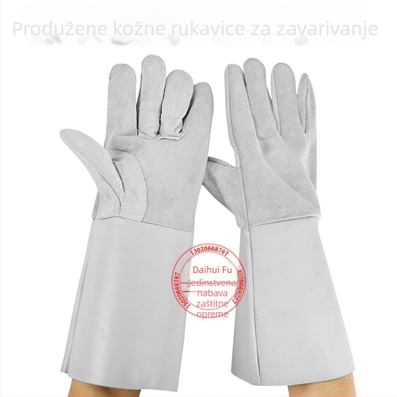 Zavarivačke rukavice od suede teleće kože, otporne na habanje i toplinsku izolaciju, produženi dvostruki kožni manžet