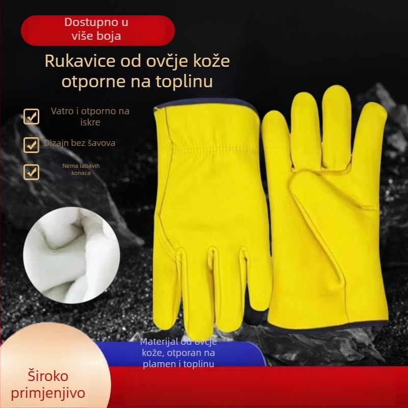 Debele rukavice za zavarivanje od kozje kože, kratki model, otporne na visoke temperature, protiv iskri, protiv opeklina, profesionalne radne rukavice