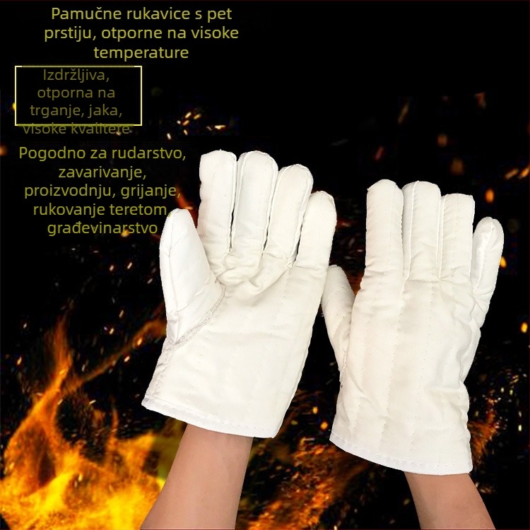 Rukavice otporne na visoke temperature s pamukovom podstavom, debela izolacija, pet prstiju, industrijska zaštita