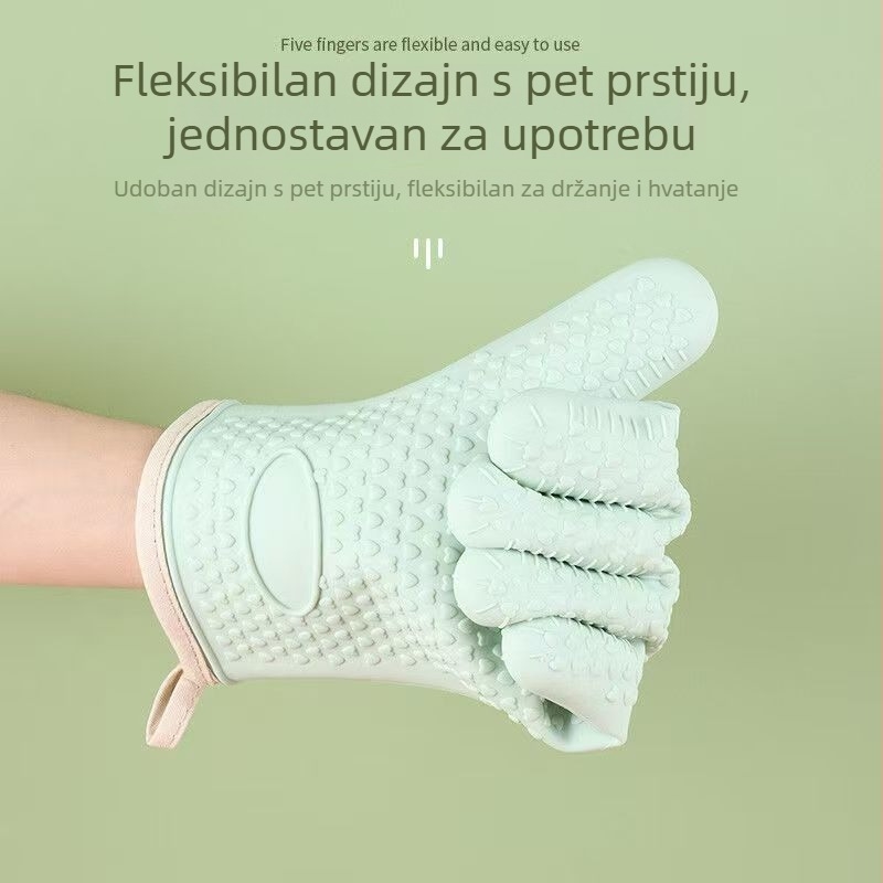 Višefunkcionalne silikonske rukavice za pečenje, debeli, otporni na visoke temperature, protuklizne i zaštita od opekotina (zelena i bijela)