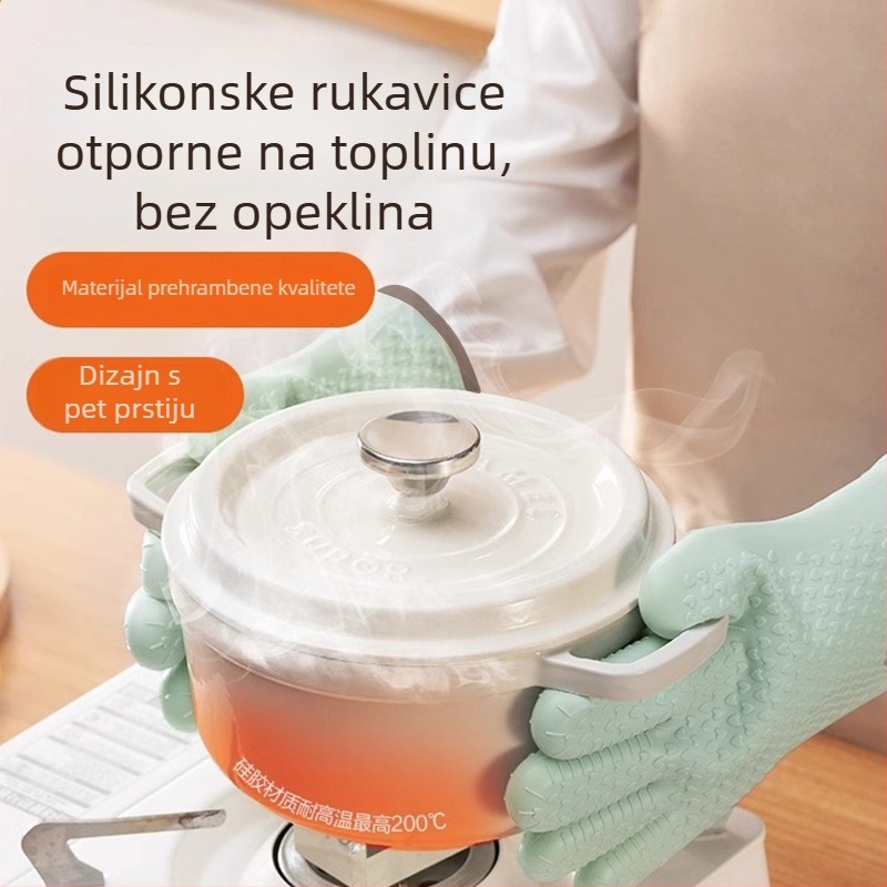 Silikonske rukavice za pećnicu, debeli sloj izolacije, otporne na visoke temperature za pečenje i mikrovalnu