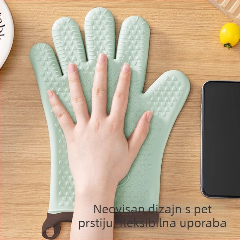 Silikonske rukavice za pećnicu, debeli sloj izolacije, otporne na visoke temperature za pečenje i mikrovalnu
