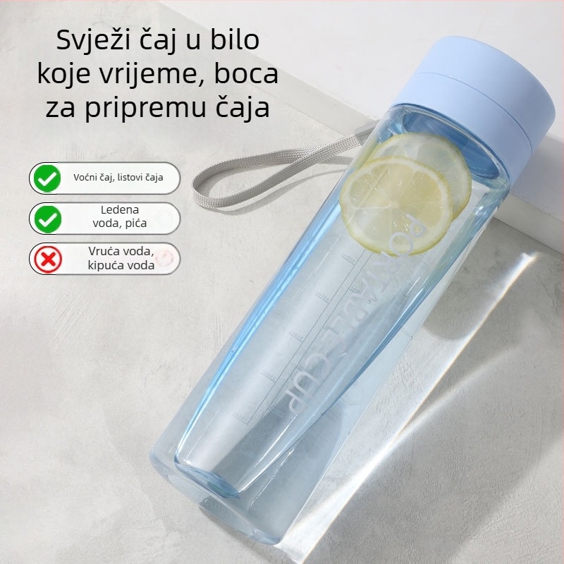 Minimalistička, elegantna plastična šalice s velikim kapacitetom i trakom za nošenje, za vanjsku upotrebu, otporna na pad
