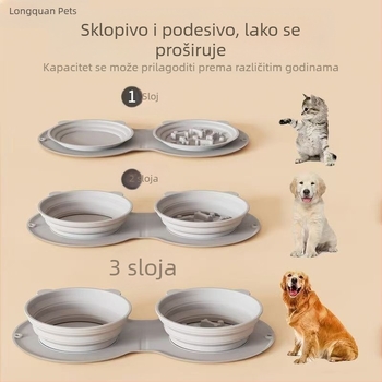 Silikonska posuda za kućne ljubimce, sklopiva zdjela, dvostruka zdjela za pse, prijenosna za vanjske aktivnosti