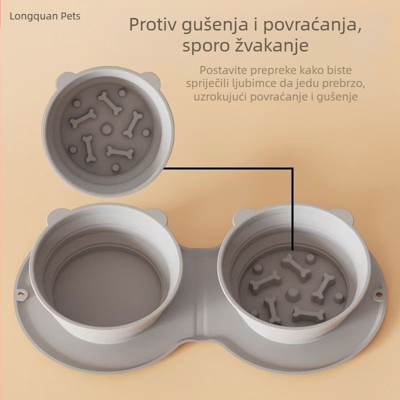 Silikonska posuda za kućne ljubimce, sklopiva zdjela, dvostruka zdjela za pse, prijenosna za vanjske aktivnosti
