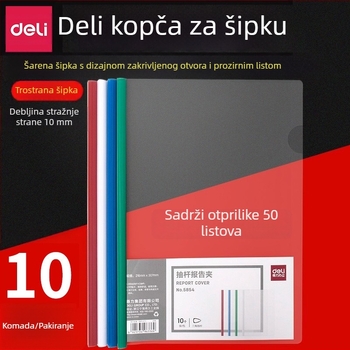 Deli 5854 prozirni A4 dosje s klipom za šipku, 10 kom