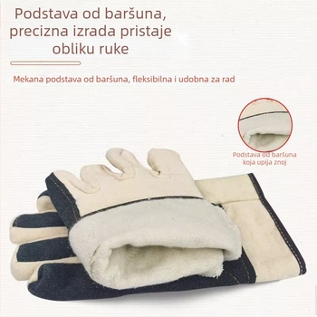 Muške platnene radne rukavice za zaštitu na radu, toplinska izolacija, protiv opeklina, otporne na visoke temperature, otporne na habanje, trostruko debeli platneni rukavice