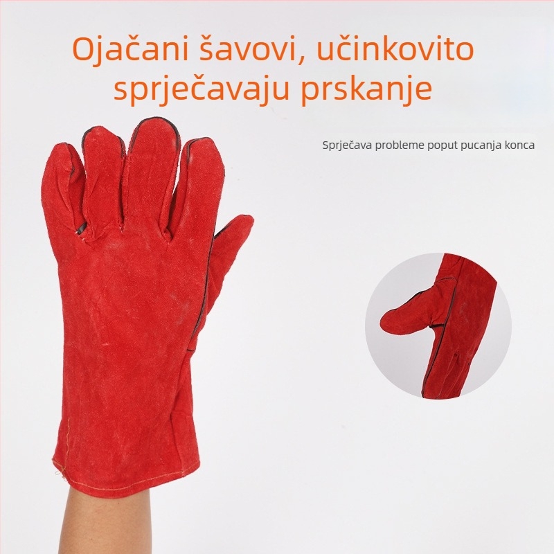 Produžene rukavice za zavarivanje od teleće kože, dvostruki sloj, otporne na vatru, toplinska izolacija