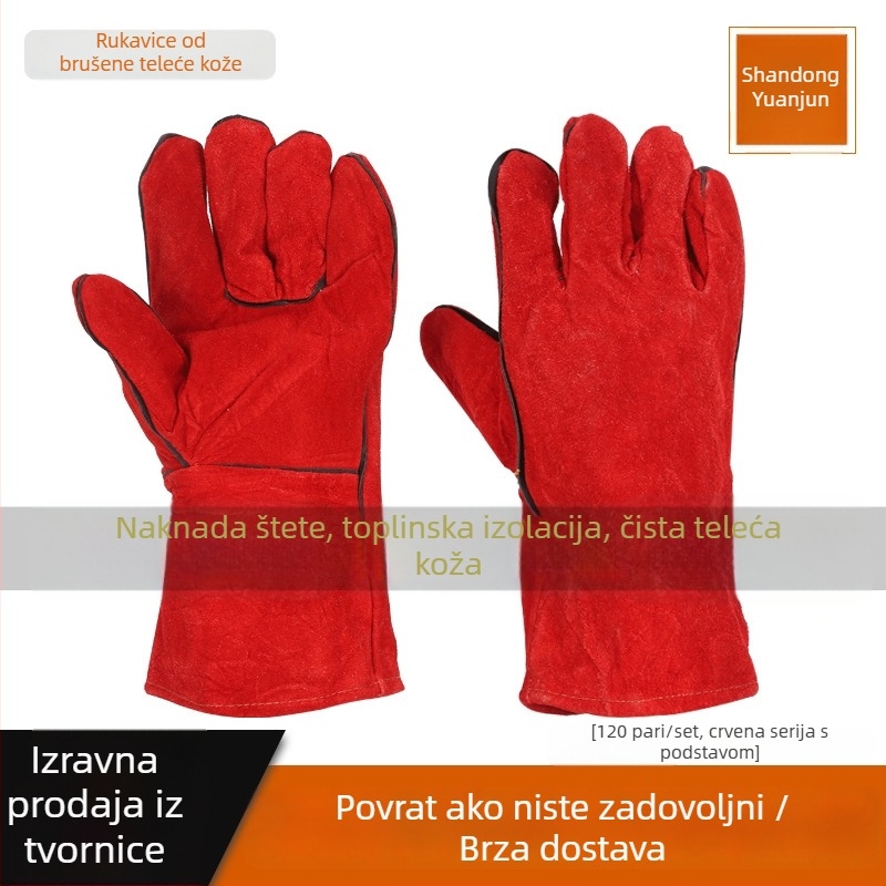 Produžene rukavice za zavarivanje od teleće kože, dvostruki sloj, otporne na vatru, toplinska izolacija