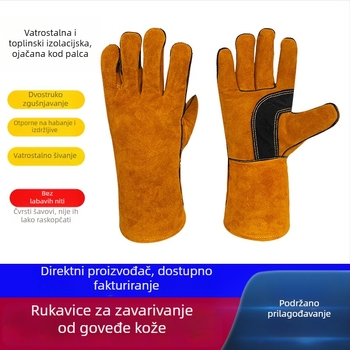 Prilagođene kožne zavarivačke rukavice od goveđe kože – debele, duge, otporne na visoke temperature, protiv rasprskavanja
