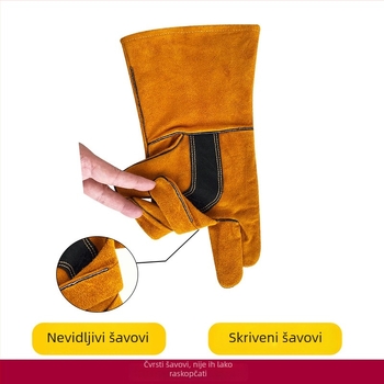 Prilagođene kožne zavarivačke rukavice od goveđe kože – debele, duge, otporne na visoke temperature, protiv rasprskavanja