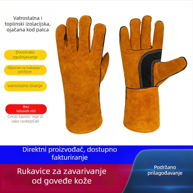 Prilagođene kožne zavarivačke rukavice od goveđe kože – debele, duge, otporne na visoke temperature, protiv rasprskavanja
