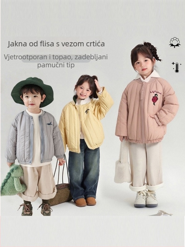 Dječja jakna od pamuka s punjenjem i flisom, s motivom životinja, unisex, baseball stil, za jesen i zimu