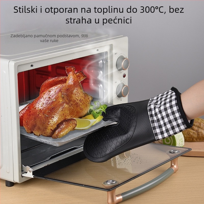Debele silikonove kuhinjske rukavice s pamuk podstavom, termički otporne, vodootporne i izolirane, za pečenje