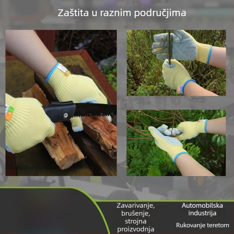 Rukavice s ojačanim aramidnim vlaknom i čeličnim vlaknom, otporne na rezanje, otporne na plamen i visoke temperature do 100°C, za metalnu obradu