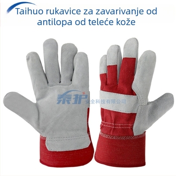 Dvostruko kožne rukavice za zavarivanje od teleće kože, kratki nubuk, otporne na habanje i toplinsku izolaciju, zaštitne rukavice za zavarivače