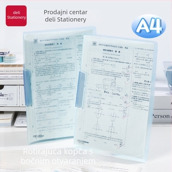 Prozirna A4 mapa za dokumente s rotirajućim klipom i bočnim zatvaranjem
