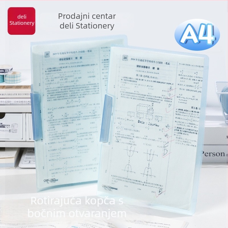 Prozirna A4 mapa za dokumente s rotirajućim klipom i bočnim zatvaranjem