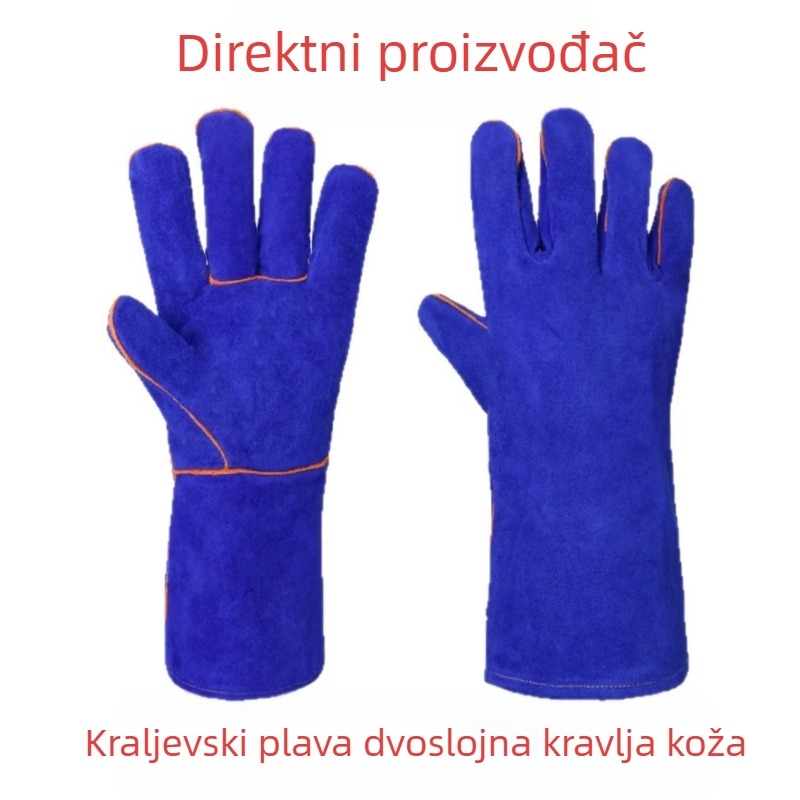 Kraljevsko plave dvostruko kožne rukavice za zavarivanje, otporne na habanje i mekane, za zavarivače, rezanje metala i građevinske radove