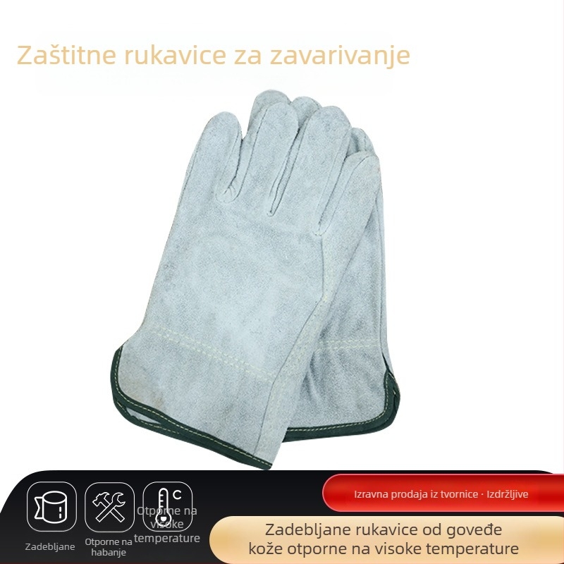 Rukavice za zavarivanje od goveđe kože, dvostruka mat koža, kratke, toplinski otporne, zlatnožute.