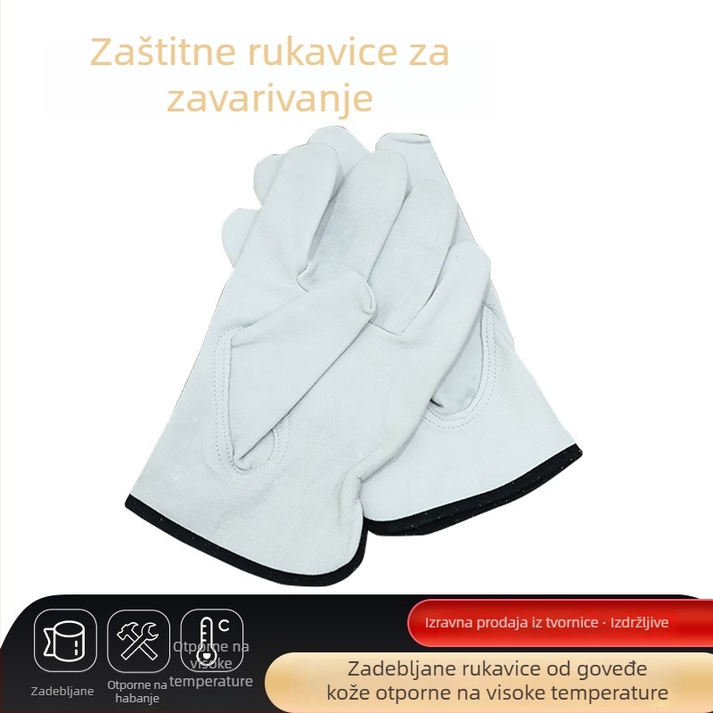 Rukavice za zavarivanje od goveđe kože, dvostruka mat koža, kratke, toplinski otporne, zlatnožute.