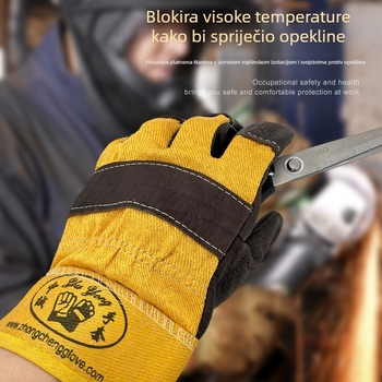 Rukavice za zavarivanje od teleće kože, otporne na visoke temperature, protiv opeklina, mekane i otporne na habanje, debeli zaštitni rukavice za zavarivače