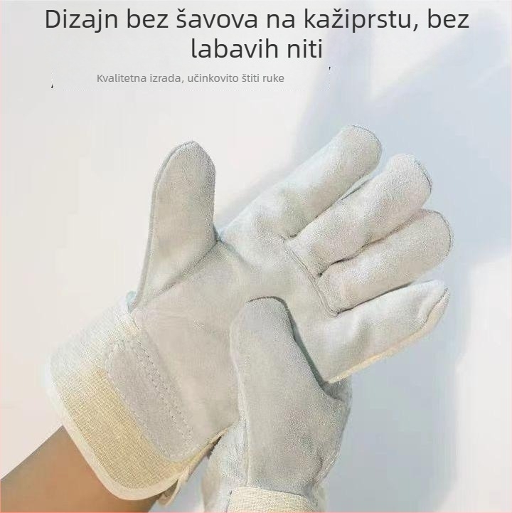 Prilagođene kratke rukavice za zavarivanje, dvije prsta, dvostruka koža od goveda s bijelim platnom, izdržljive zaštitne rukavice za zavarivanje
