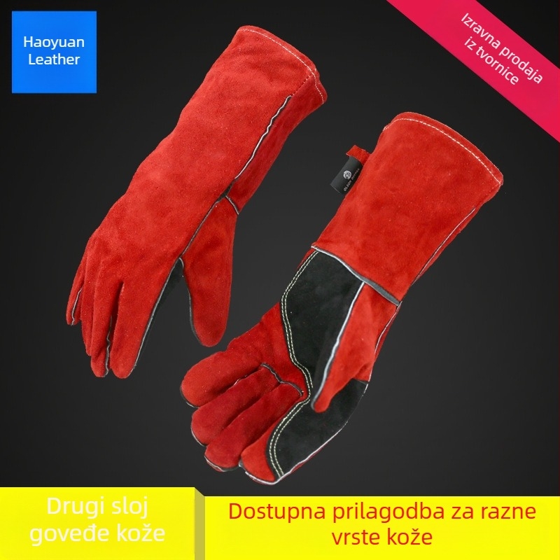 Rukavice za zavarivanje od kože kravlje, dvostruke, Kevlar otporne na vatru, duljina 14 inča, pletena podstava, model HY049