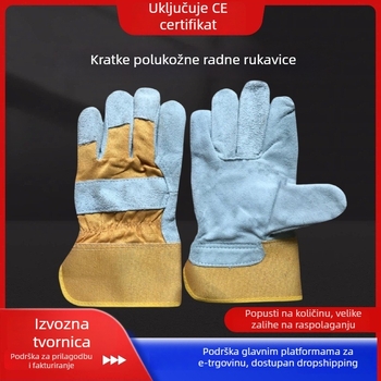 Kratke radničke rukavice od polukozne kože, toplinski izolirane i otporne na habanje, za rukovanje limom, CE certifikat EN 388.