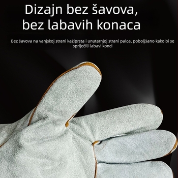 Duge rukavice za zavarivanje, dvostruko ojačane, otporne na habanje i toplinsku izolaciju, zaštitne rukavice za zavarivanje, od cijele kravlje kože, s cijelom dlanom.