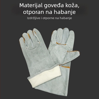 Duge rukavice za zavarivanje, dvostruko ojačane, otporne na habanje i toplinsku izolaciju, zaštitne rukavice za zavarivanje, od cijele kravlje kože, s cijelom dlanom.